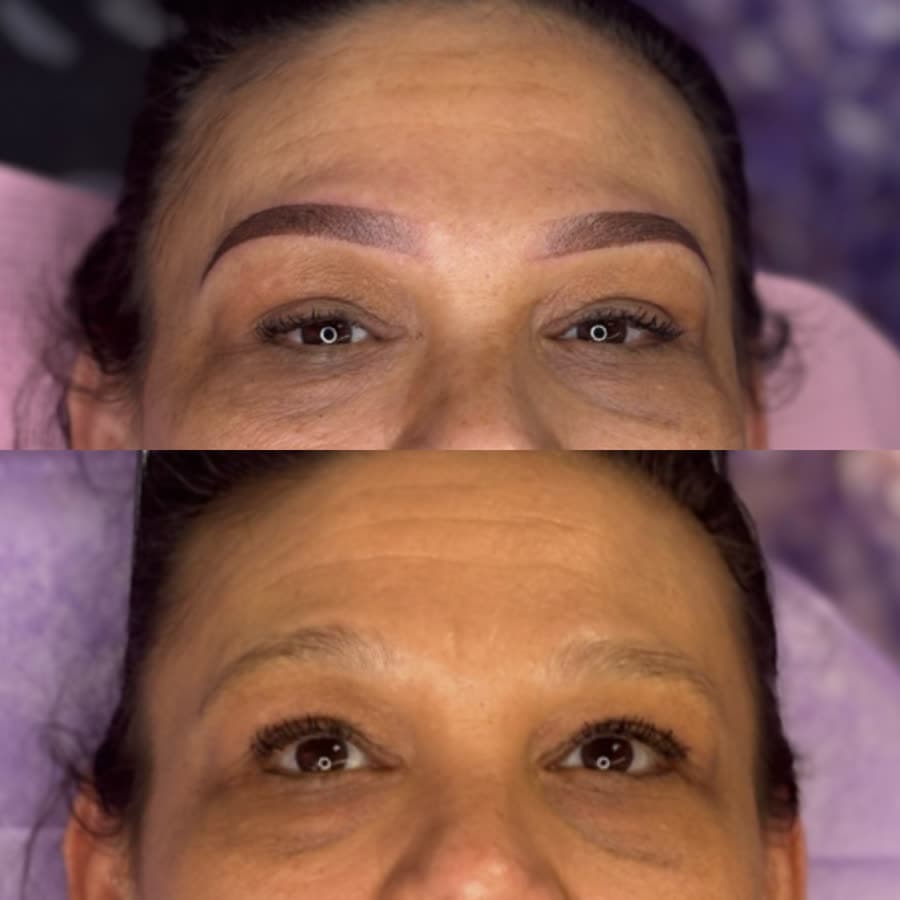 Before and after Ombré Brows real client result