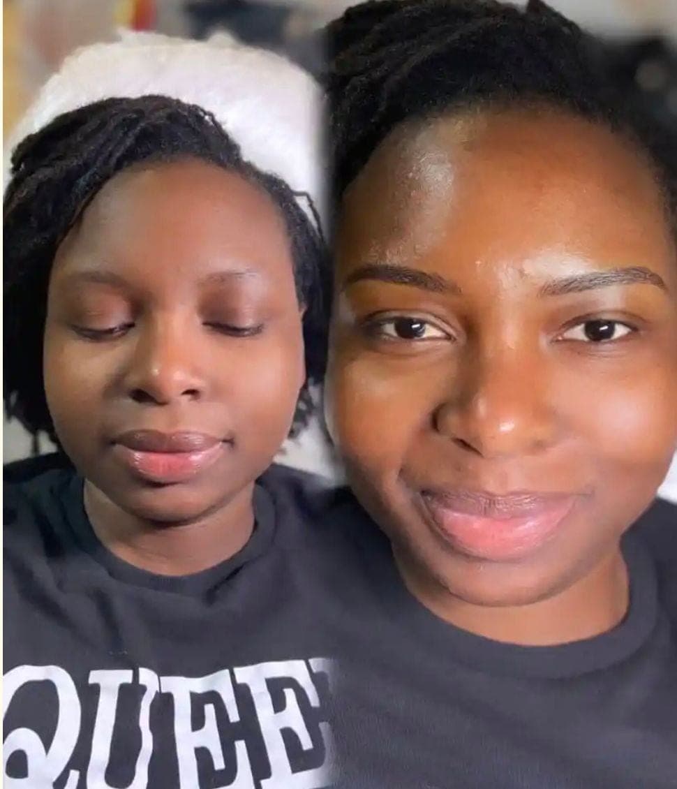 Brow lamination before and after — sparse brows to a fuller, defined shape