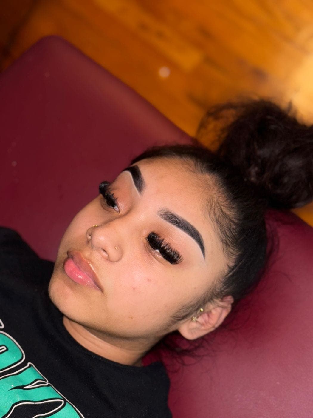 Brow tint and wax real client result — sharp, filled-in brow shape